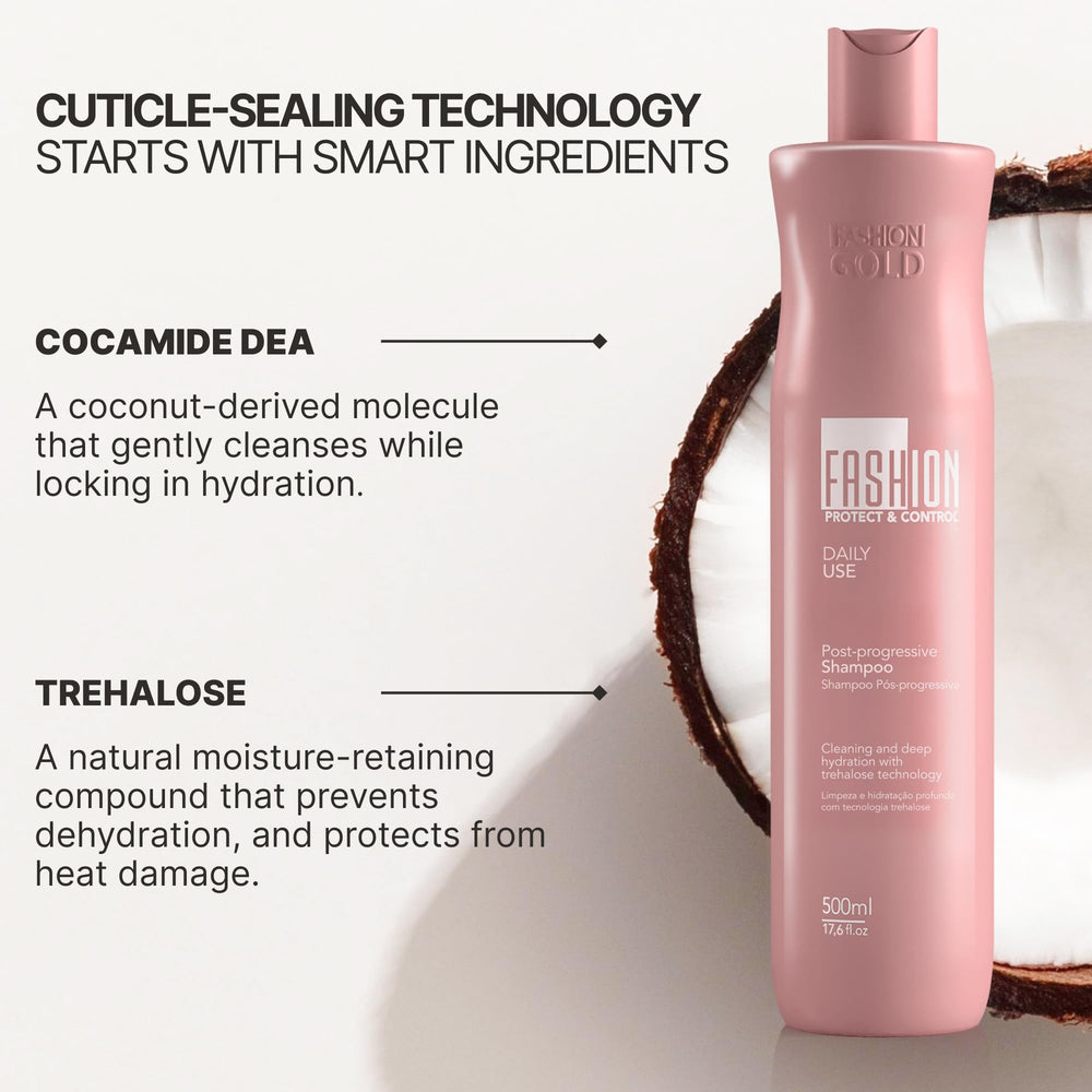 Fashion Gold bottle with hair swirl demonstrates a lightweight non-greasy feel.