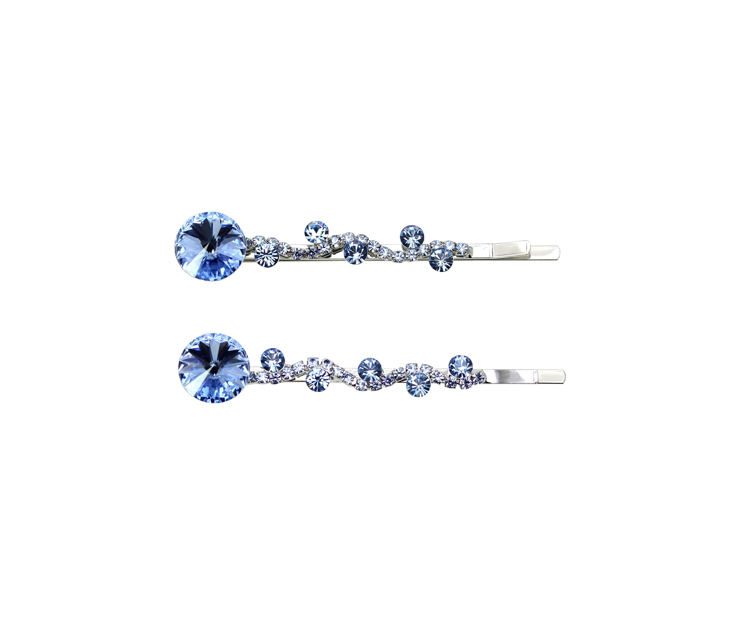Faship light blue rhinestone hair clip sparkles in a bridal updo with secure grip