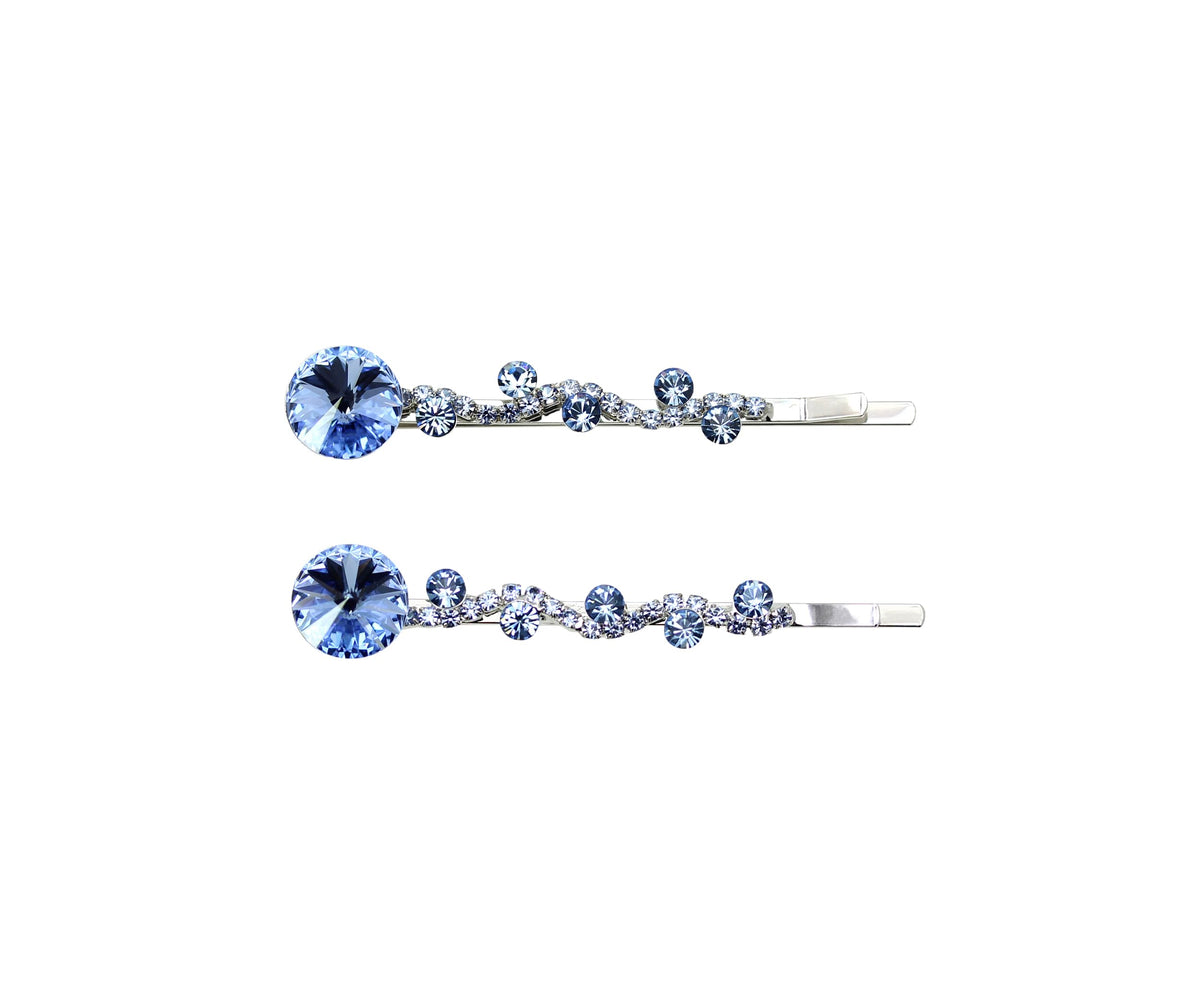 Faship light blue rhinestone hair clip sparkles in a bridal updo with secure grip