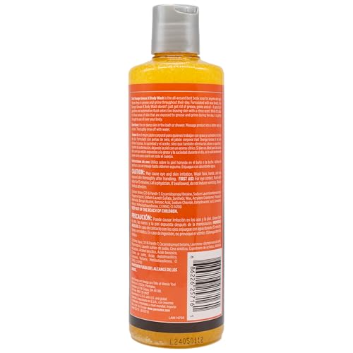 Fast Orange Grease X Body Wash lathering in a shower demonstrating rich foam