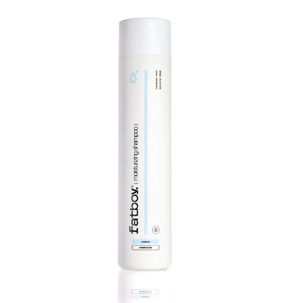 Fatboy Moisturizing Shampoo bottle pour for daily hydration and shine.