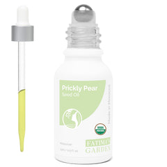 Fatima's Garden prickly pear seed oil bottle for quick, hydrating facial care.