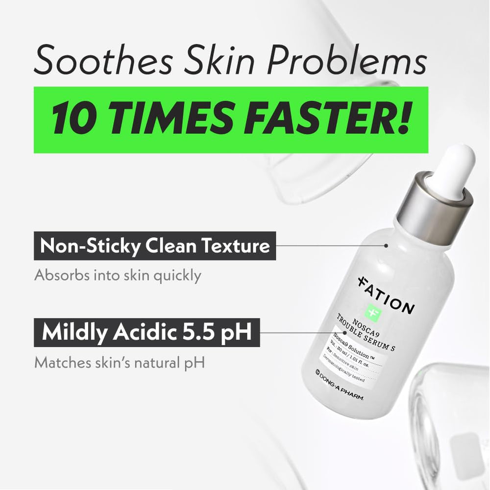 Fation NOSCA9 serum bottle side emphasizes lightweight texture for quick absorption