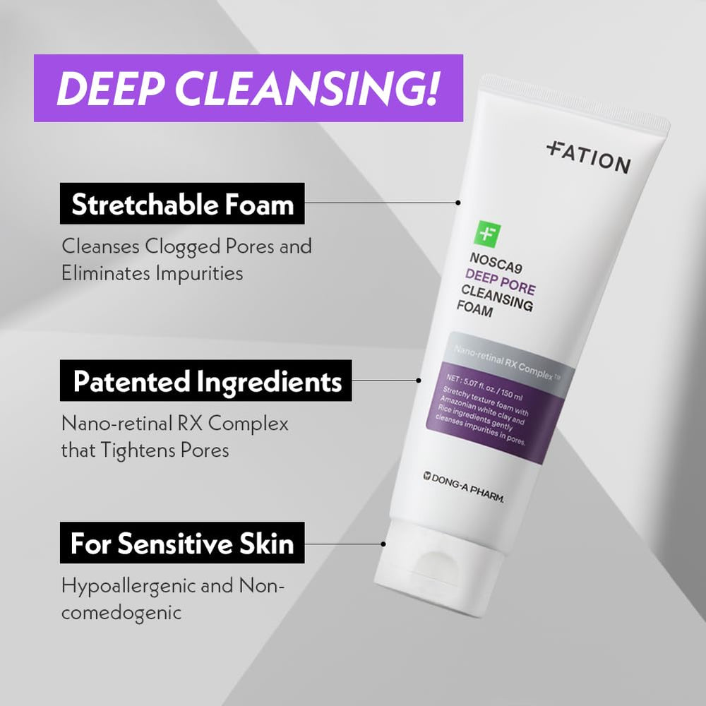 Fation Nosca9 stretchable foam close-up showing thorough cleansing for pores.