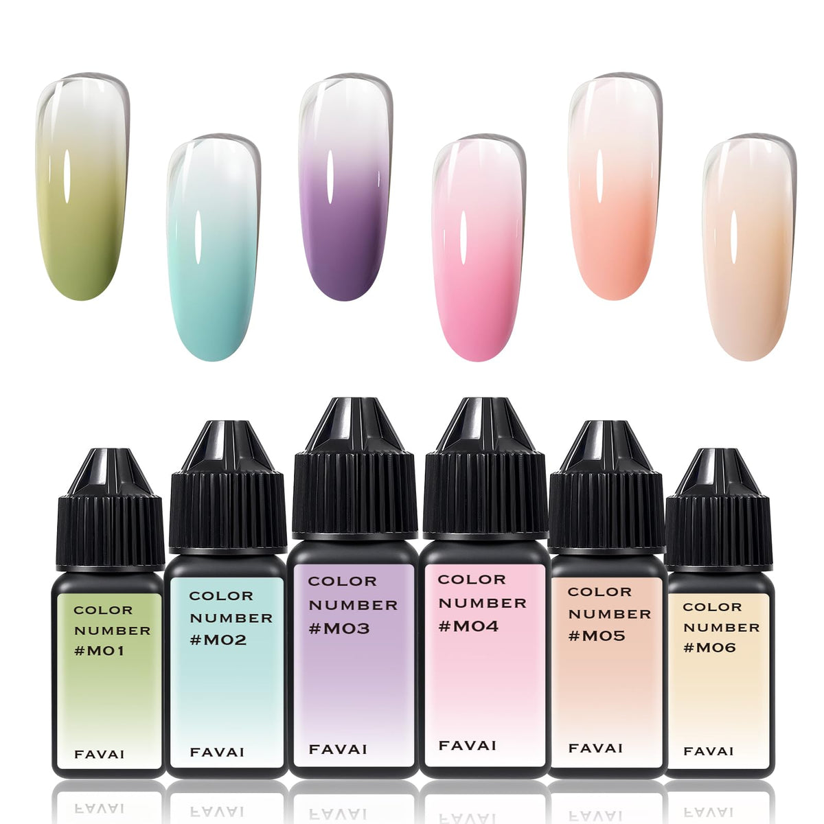 FAVAI Macaron Collection six colorful bottles for airbrush gradient nails