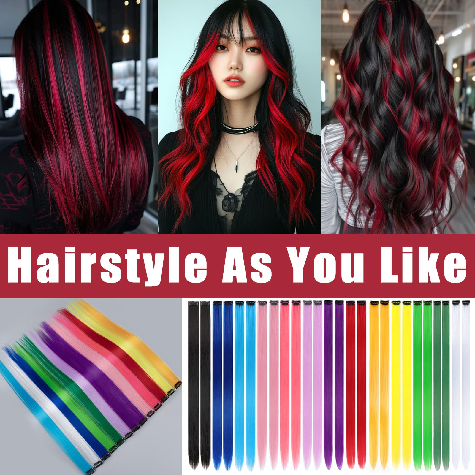 FAYDERS 20pc red hair extensions pack adds vibrant color instantly.
