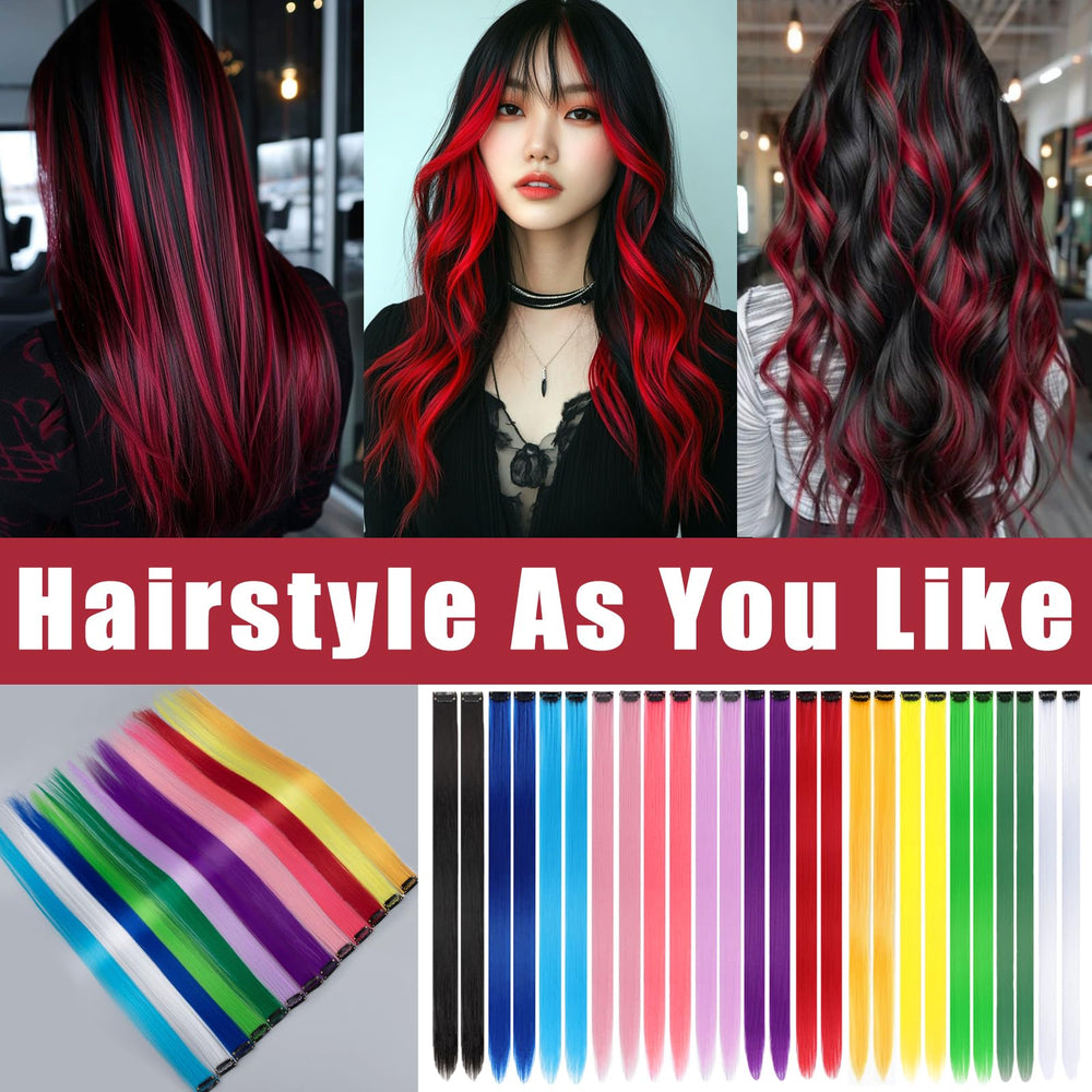 FAYDERS 20pc red hair extensions pack adds vibrant color instantly.