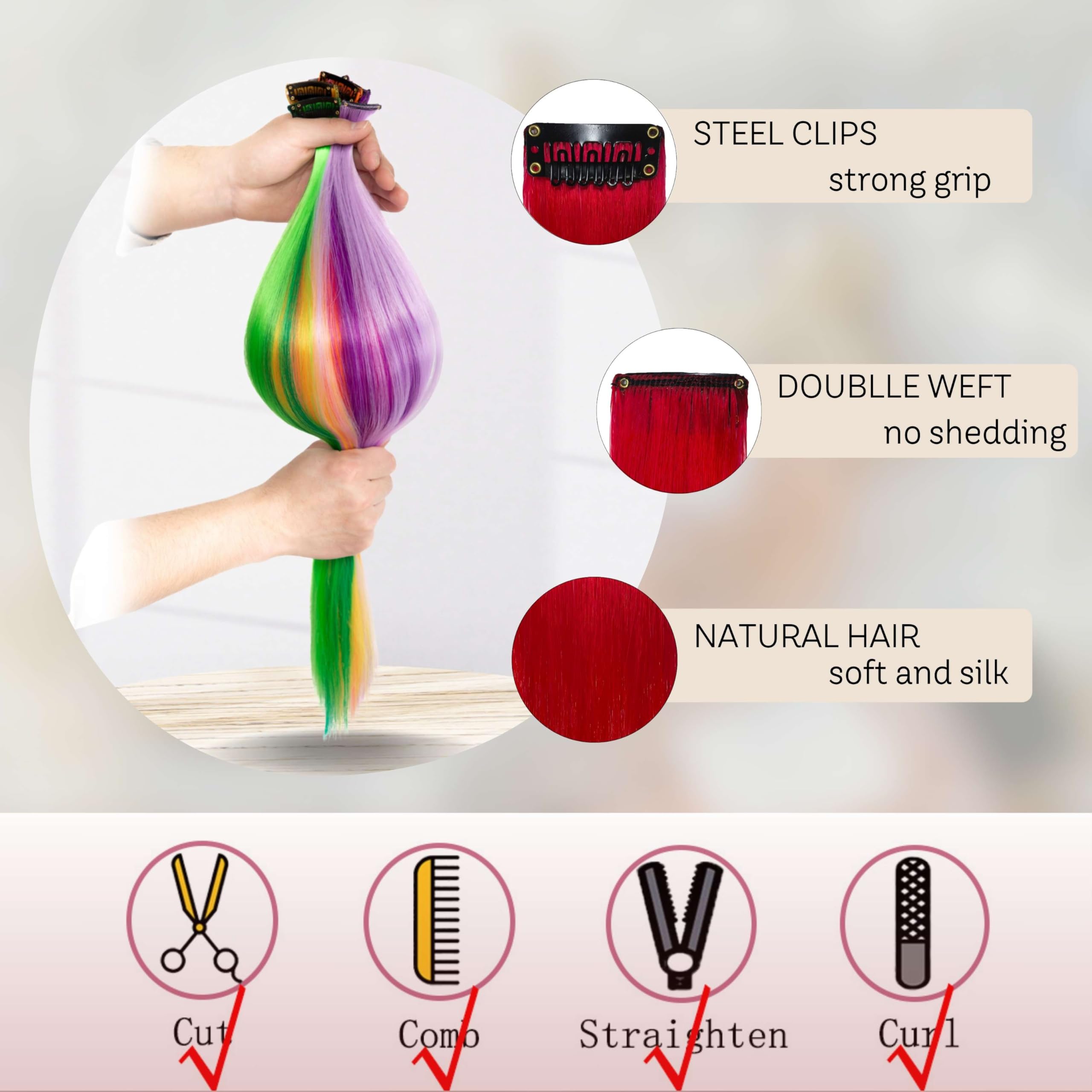FAYDERS heat-resistant synthetic fibers closeup show glossy, safe styling.