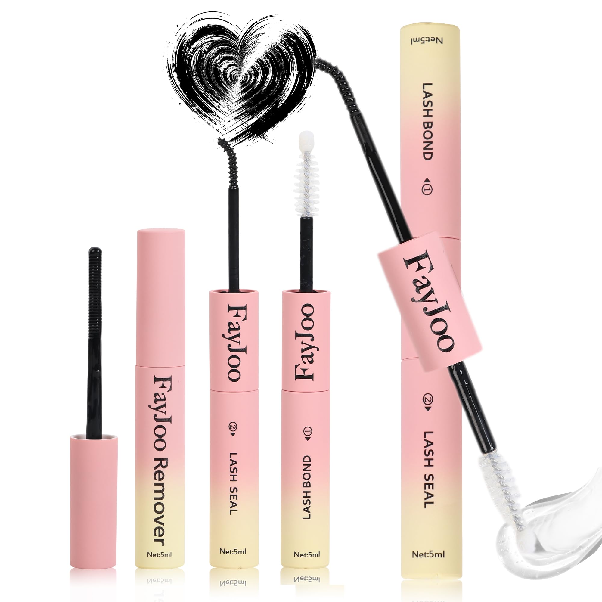 FayJoo lash adhesive waterproof bottle showing long-lasting hold for all-day wear