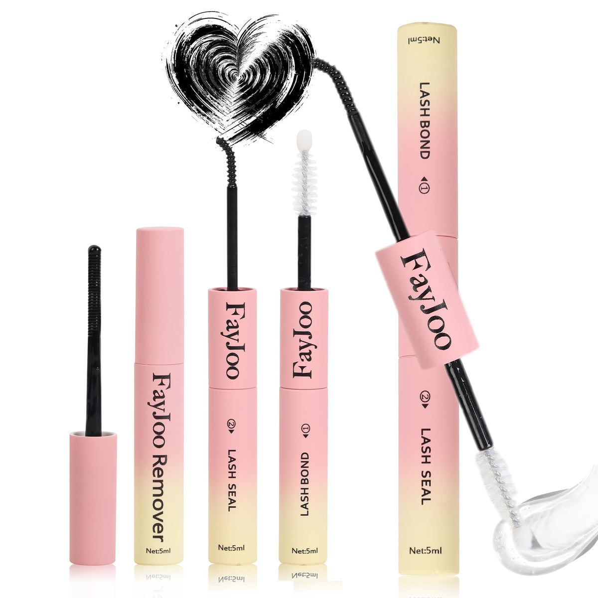 FayJoo lash adhesive waterproof bottle showing long-lasting hold for all-day wear