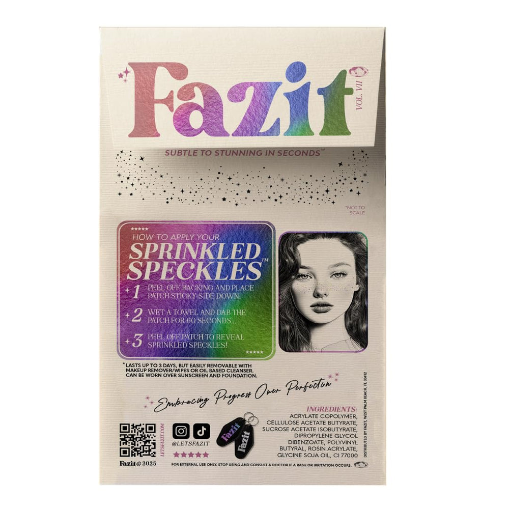 Fazit makeup patches applied on the face create playful glitter accents.