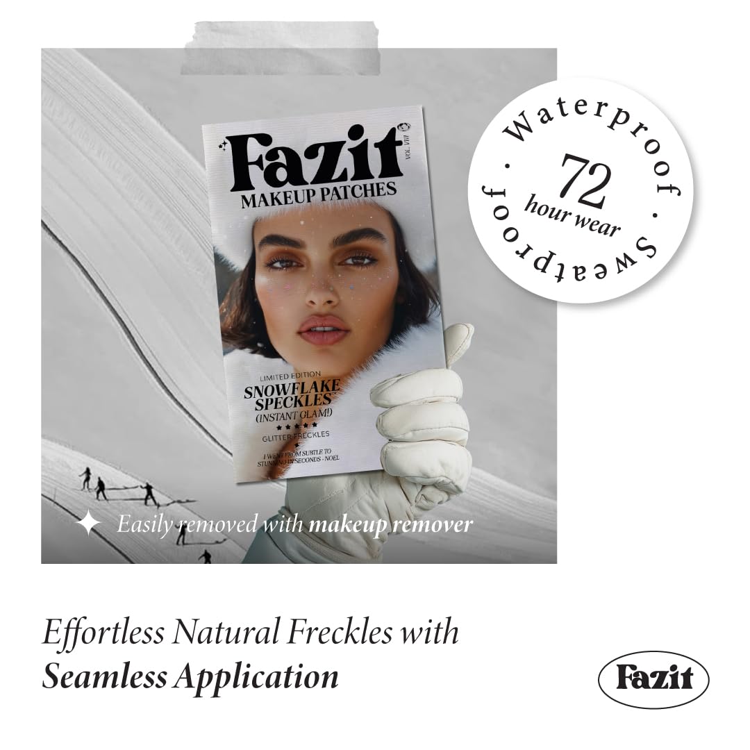 Fazit makeup patches festive glow finish emphasizes versatile sparkle for party nights.