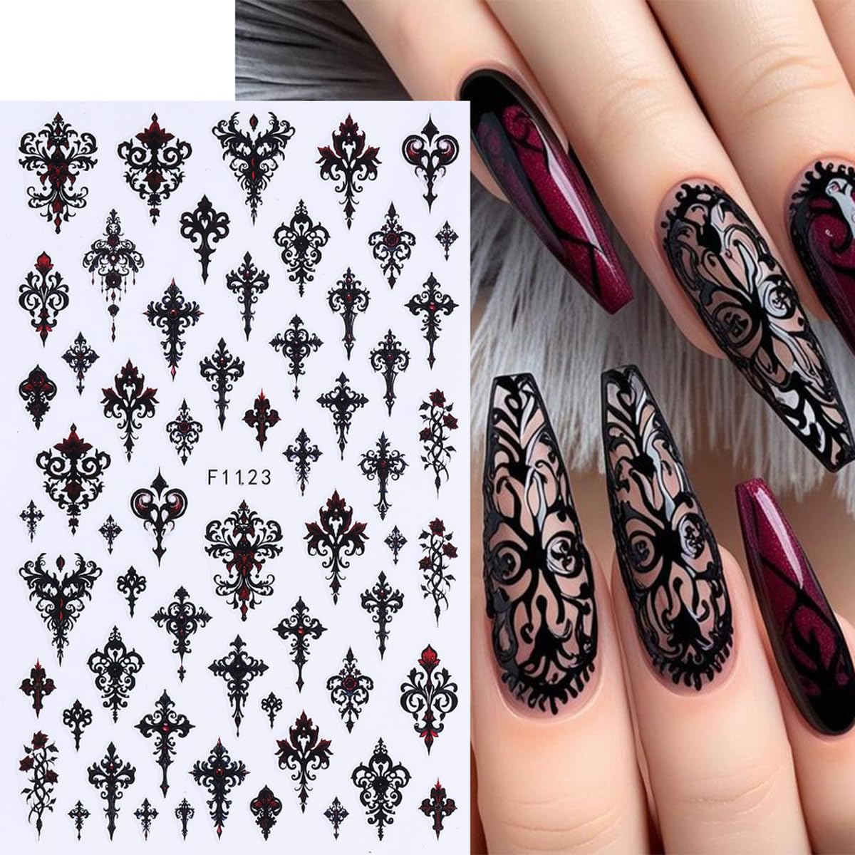 FBABFBUO 3D gothic skulls and bats design for bold Halloween nails