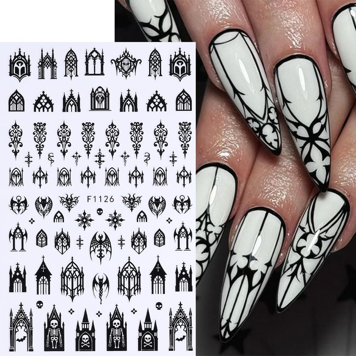 FBABFBUO Ghost and skeleton design for playful spooky manicure accents