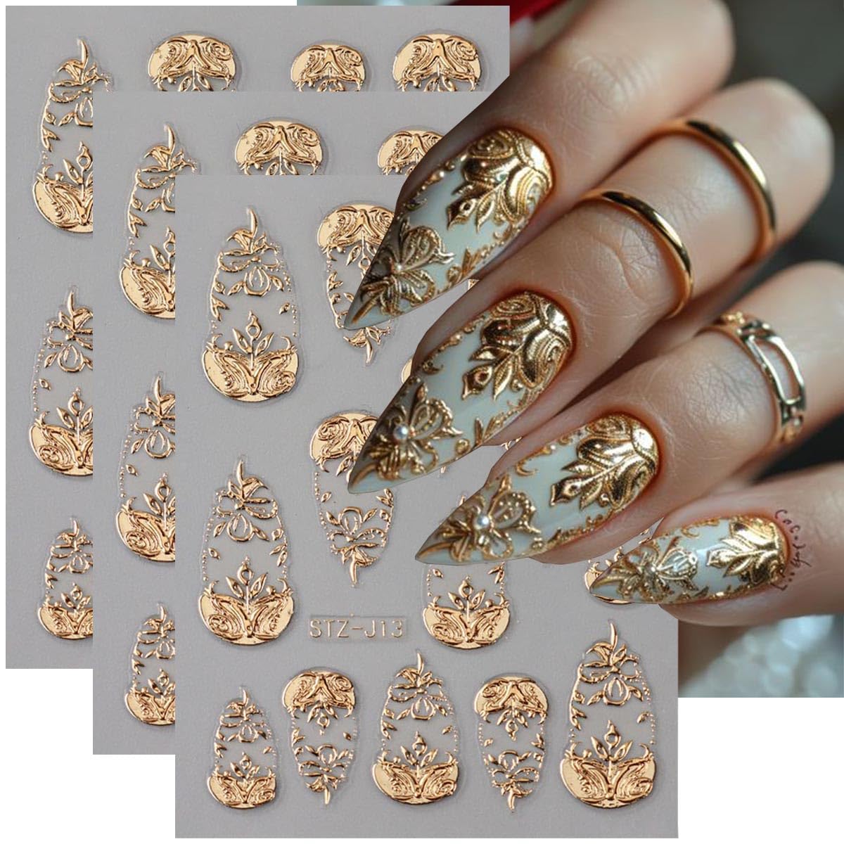 FBABFBUO gold foil leaf nail stickers add luxe shimmer to nails