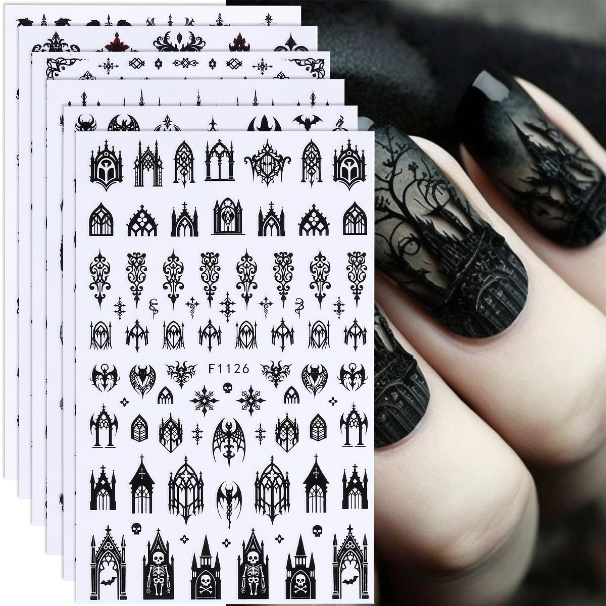 FBABFBUO Halloween nail stickers six-sheet set for easy DIY spooky nail art at home