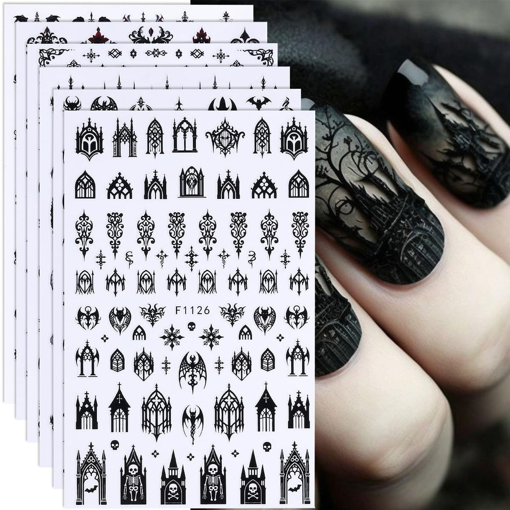 FBABFBUO Halloween nail stickers six-sheet set for easy DIY spooky nail art at home