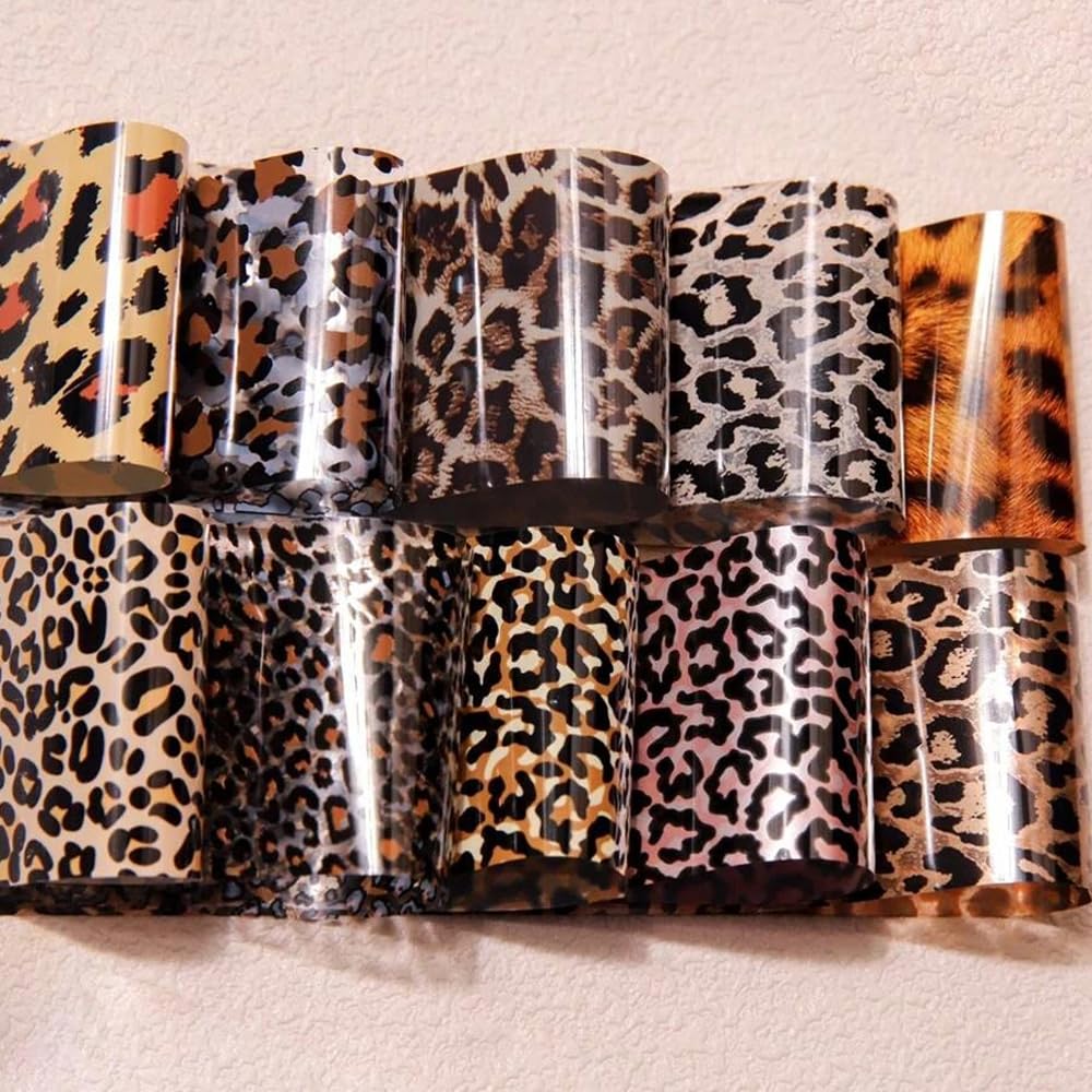 FBABFBUO laser leopard print foil adds shiny drama to nails