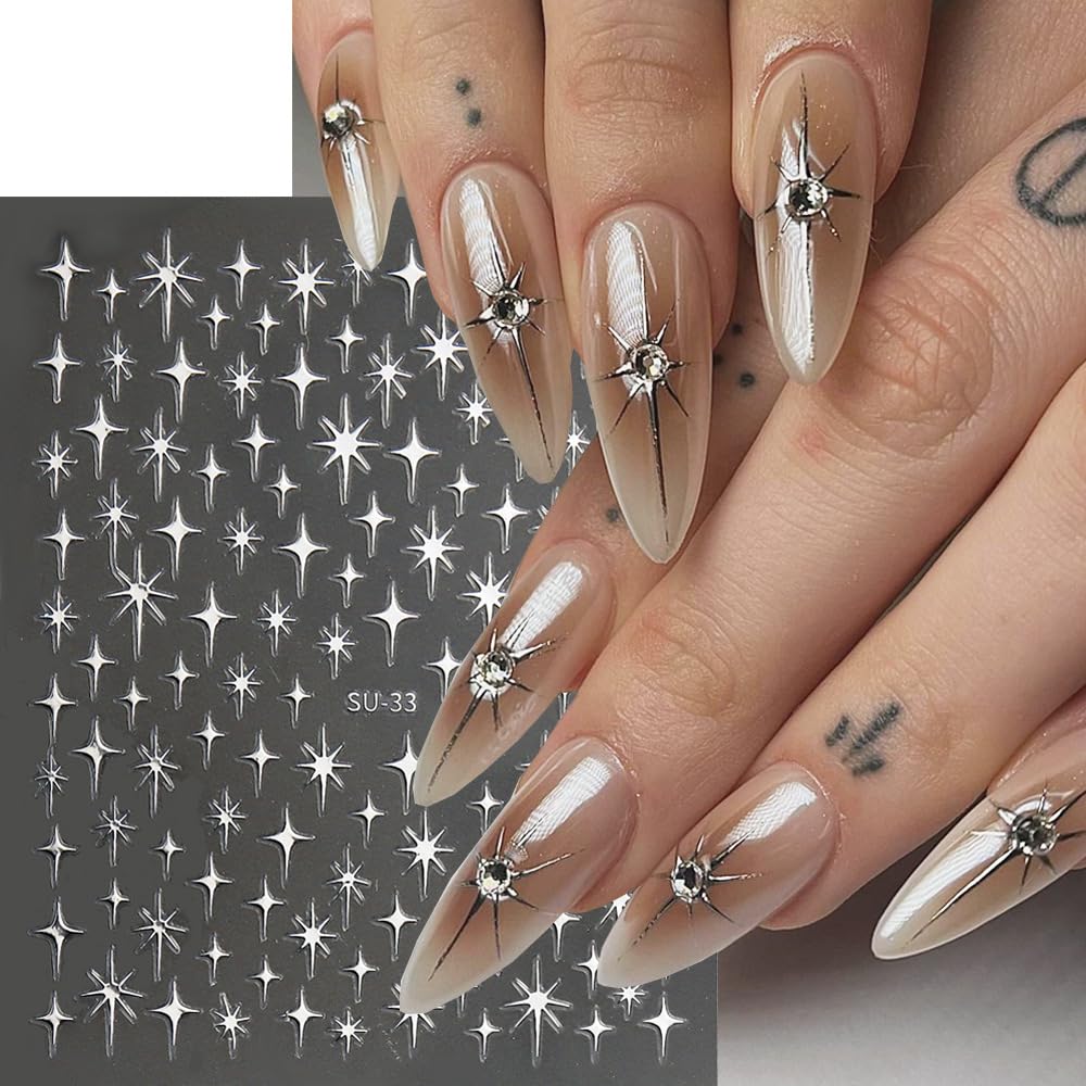 FBABFBUO laser silver gold nail stars create radiant holiday-ready accents