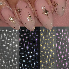 FBABFBUO star nail stickers with gold and silver finish for elegant DIY manicures