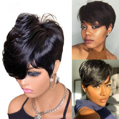 FCHW-wig black short pixie cut with bangs offers a natural everyday look