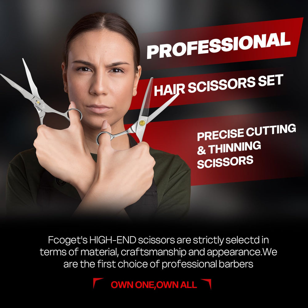 Fcoget ergonomic offset-handle barber scissors for reduced fatigue during long sessions