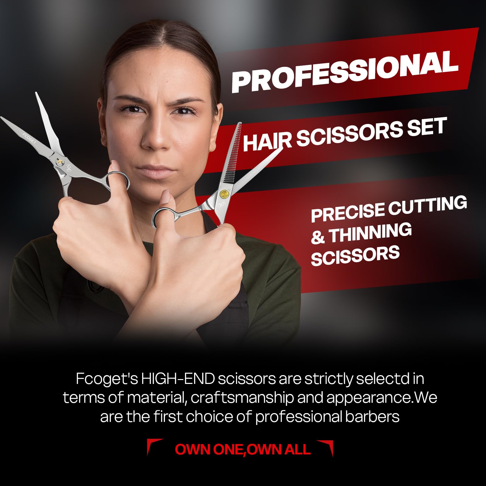 Fcoget Hair Scissors 440C stainless steel for durable performance over time.