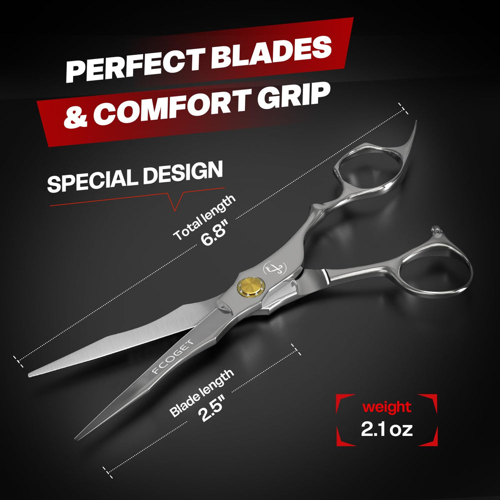 Fcoget Hair Scissors ergonomic right-hand design reduces fatigue during sessions.