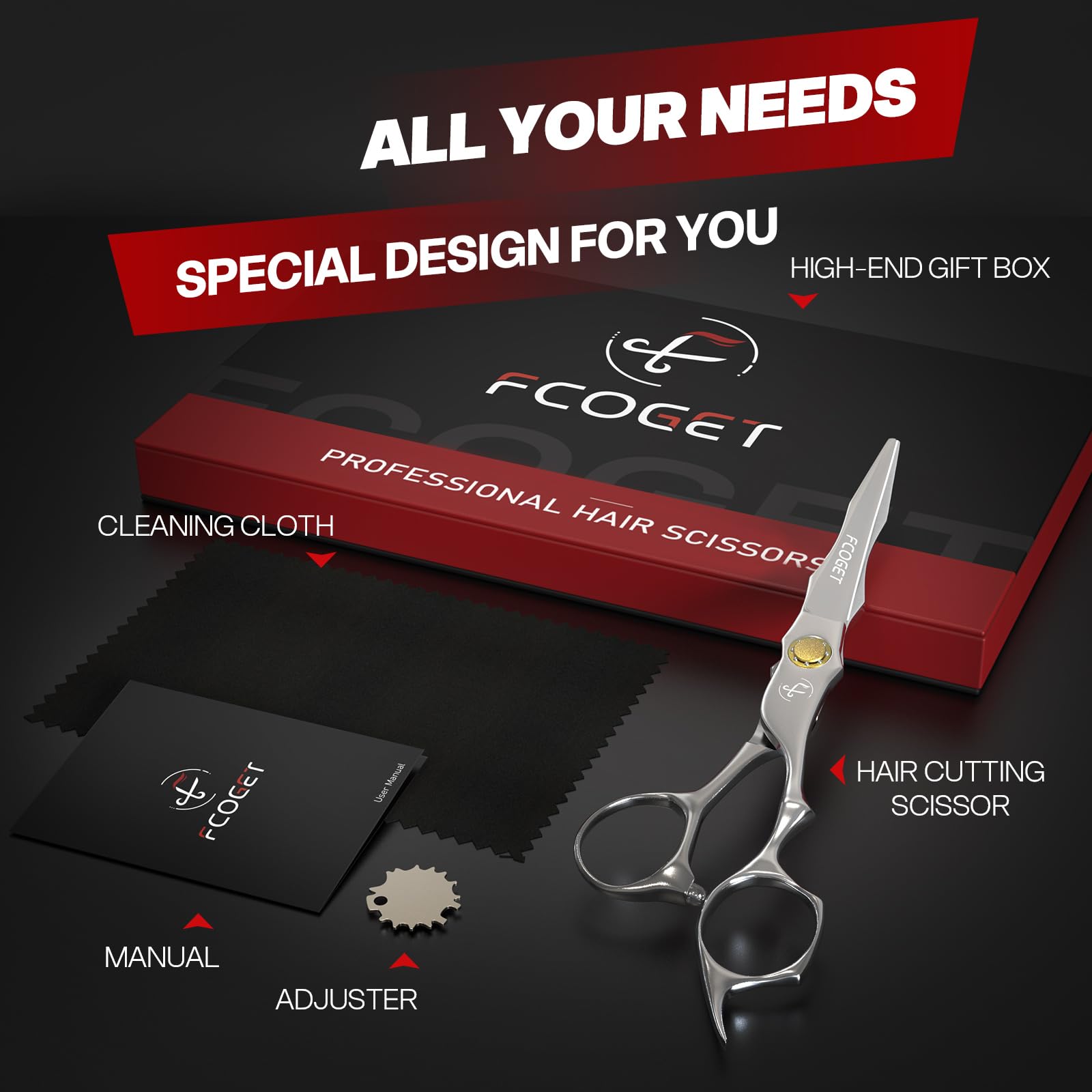 Fcoget Hair Scissors multi-use tool for dry or wet hair trimming.