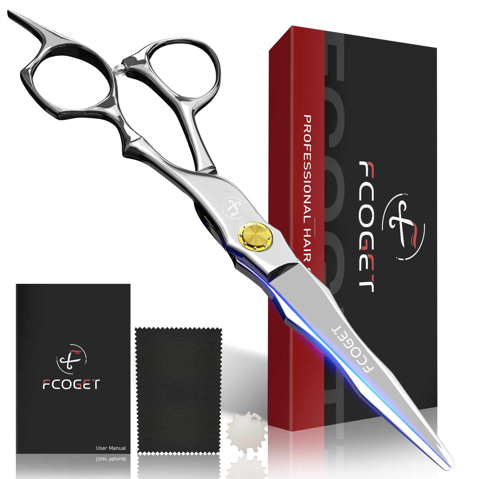 Fcoget Hair Scissors with ultra-sharp blades for precise salon cuts.