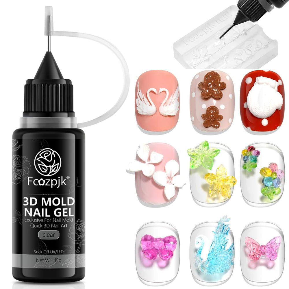 Fcozpjk 3D Sculpting Gel packaging shows a 15g clear formula for clean molds.