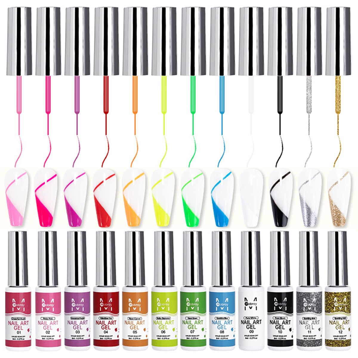 Fcozpjk Nail Art Liner Gel 12-Color Kit for creative nail designs.