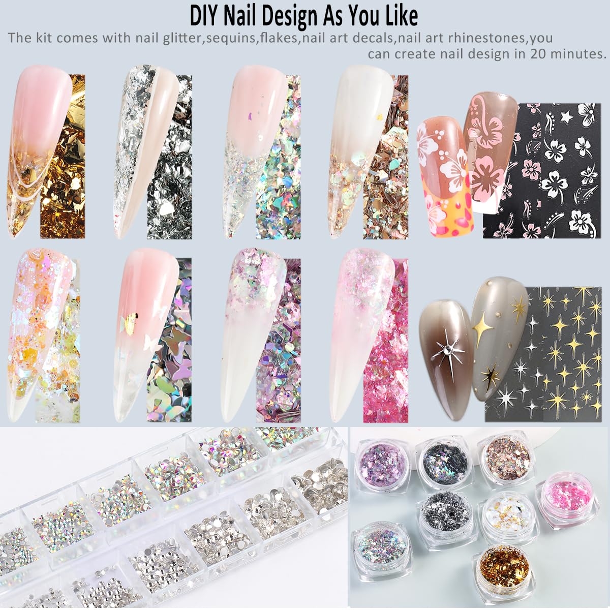 Fcozpjk nail art tools and glitter powder for creative designs