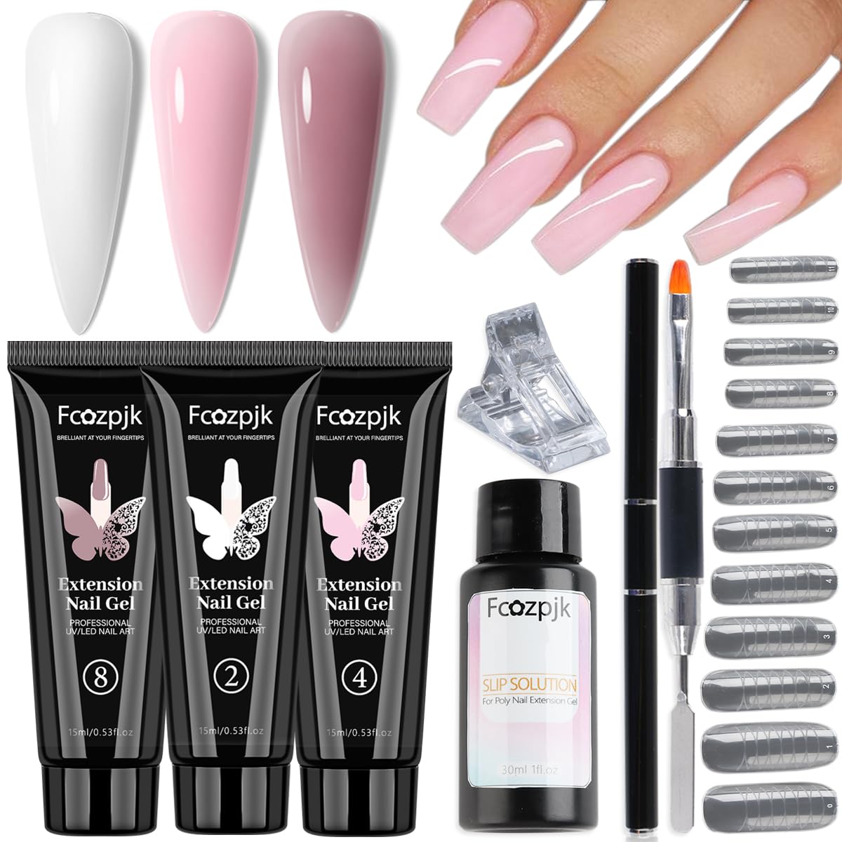 Fcozpjk Poly Gel Kit: white mauve pink extensions for at-home nails