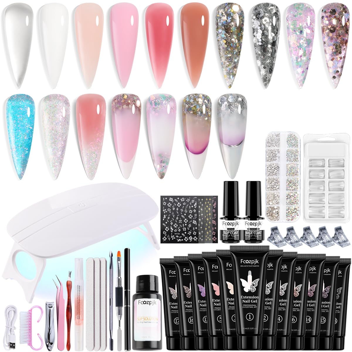 Fcozpjk poly nail gel kit contents for at-home extensions and art
