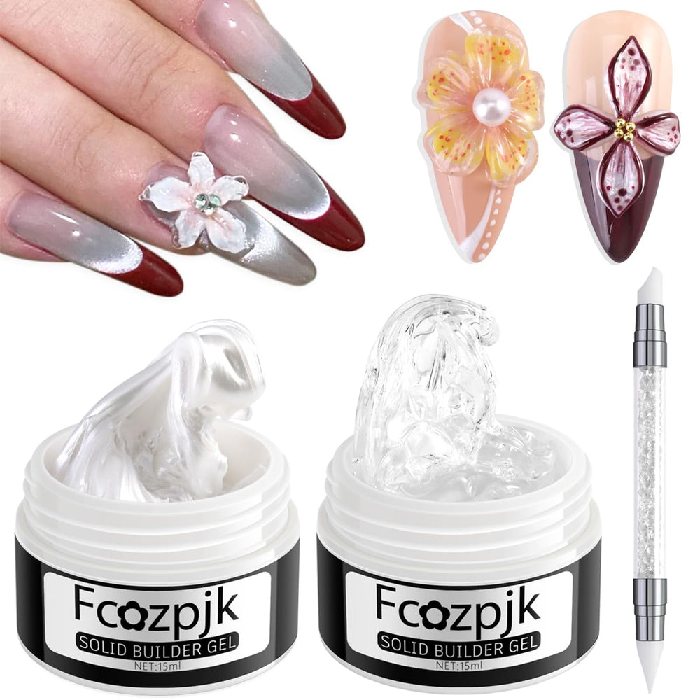 Fcozpjk pearlescent white builder gel for elegant 3D designs.
