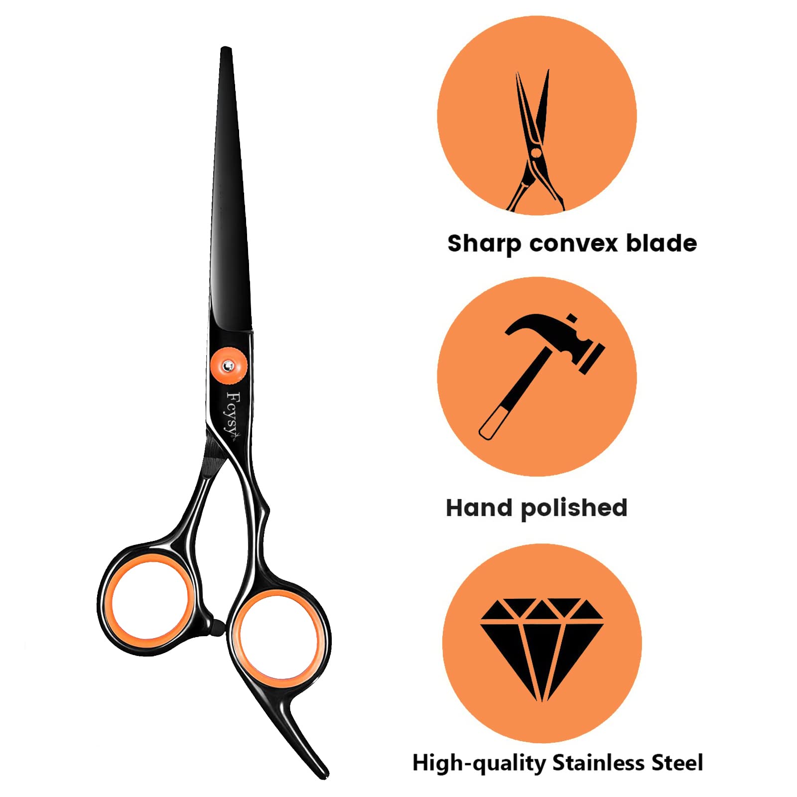 Fcysy stainless steel hair shears: durable, rust-resistant blades for long-lasting performance.