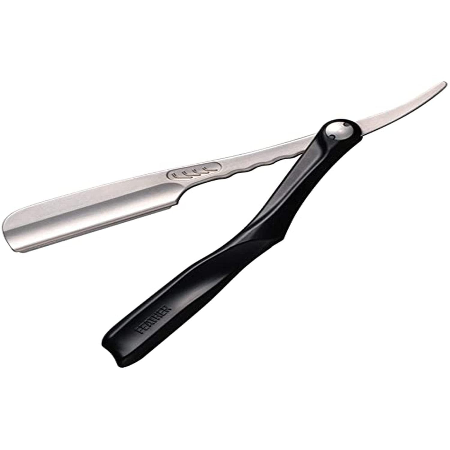 Feather Artist Club Black SS folding razor with compact folding handle for travel.
