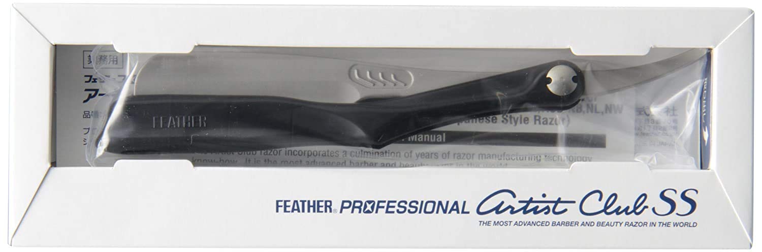 Feather Artist Club Black SS razor head close-up shows precise build and edge alignment.