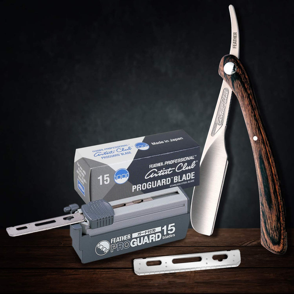 Feather Artist Club ProGuard blades cartridge dispenser enables easy insertion and disposal.
