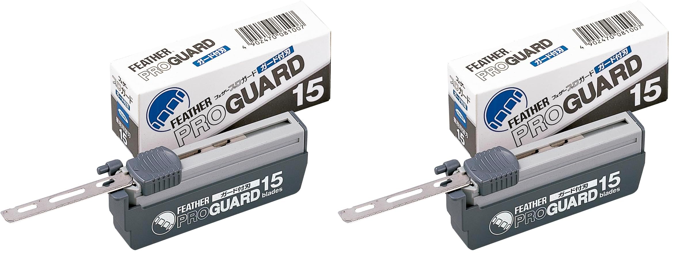Feather Artist Club ProGuard blades front view shows precision for a safe, close shave.