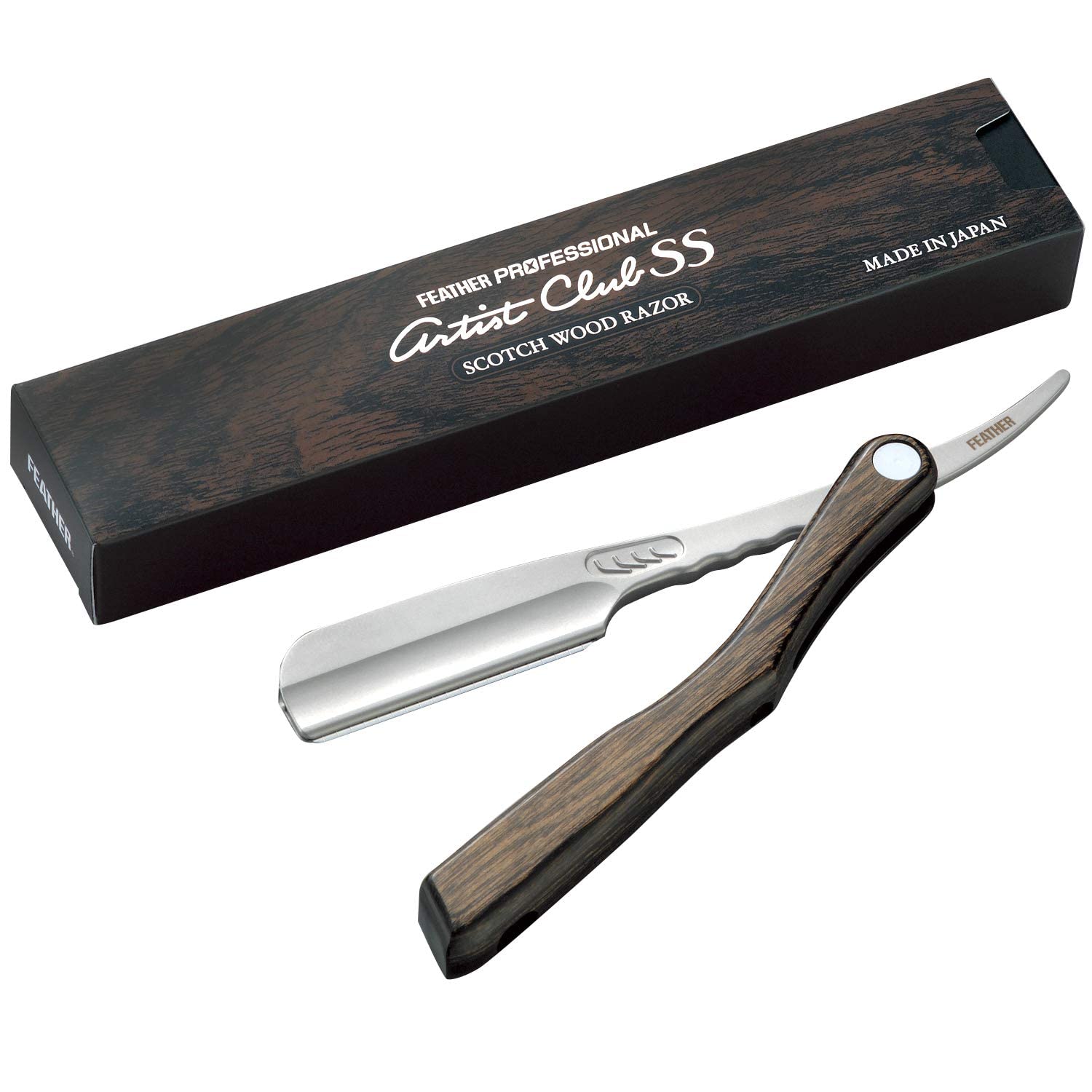 Feather Artist Club SS Wood folding razor dimensions show 4.8 inch handle and 5.6 inch body