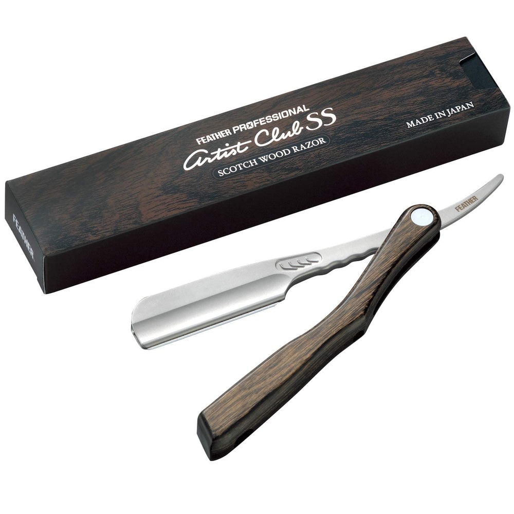 Feather Artist Club SS Wood folding razor dimensions show 4.8 inch handle and 5.6 inch body
