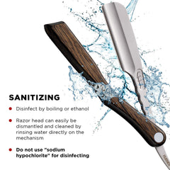 Feather Artist Club SS Wood folding razor handle closeup emphasizing heat-resistant resin grip