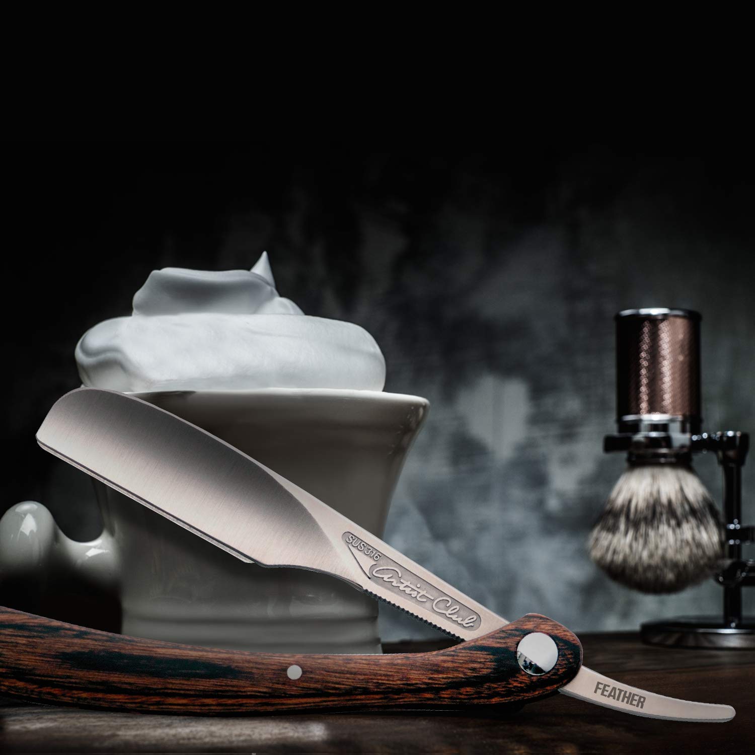 Feather Artist Club SS Wood folding razor compatible with all Artist Club blades for versatility