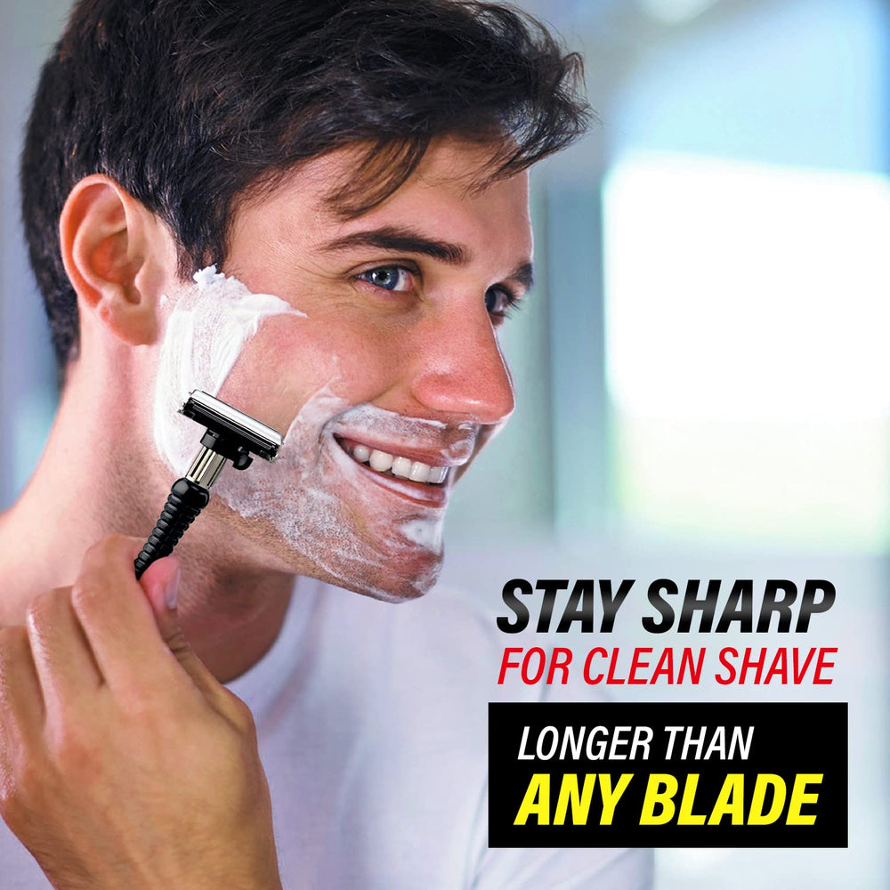 Platinum-coated Japanese steel construction highlights long-lasting sharpness.
