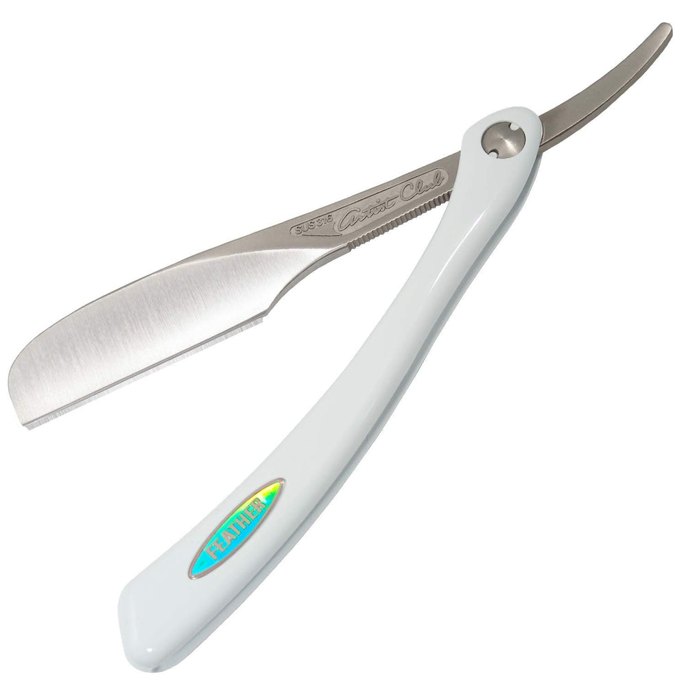 Feather DX folding razor front view, precise control