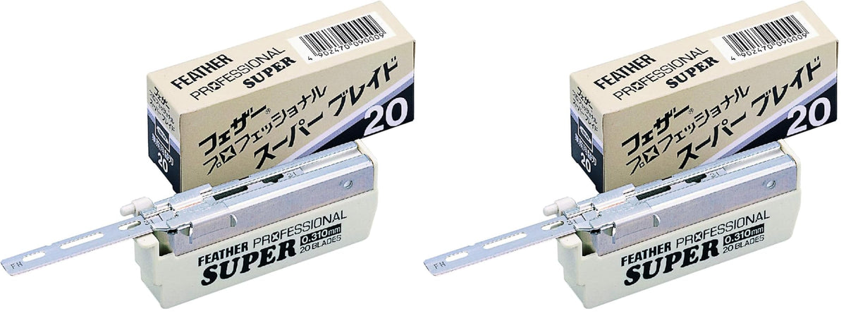 Feather ProSuper pack front shows dual-pack refills for consistent, precise shaves