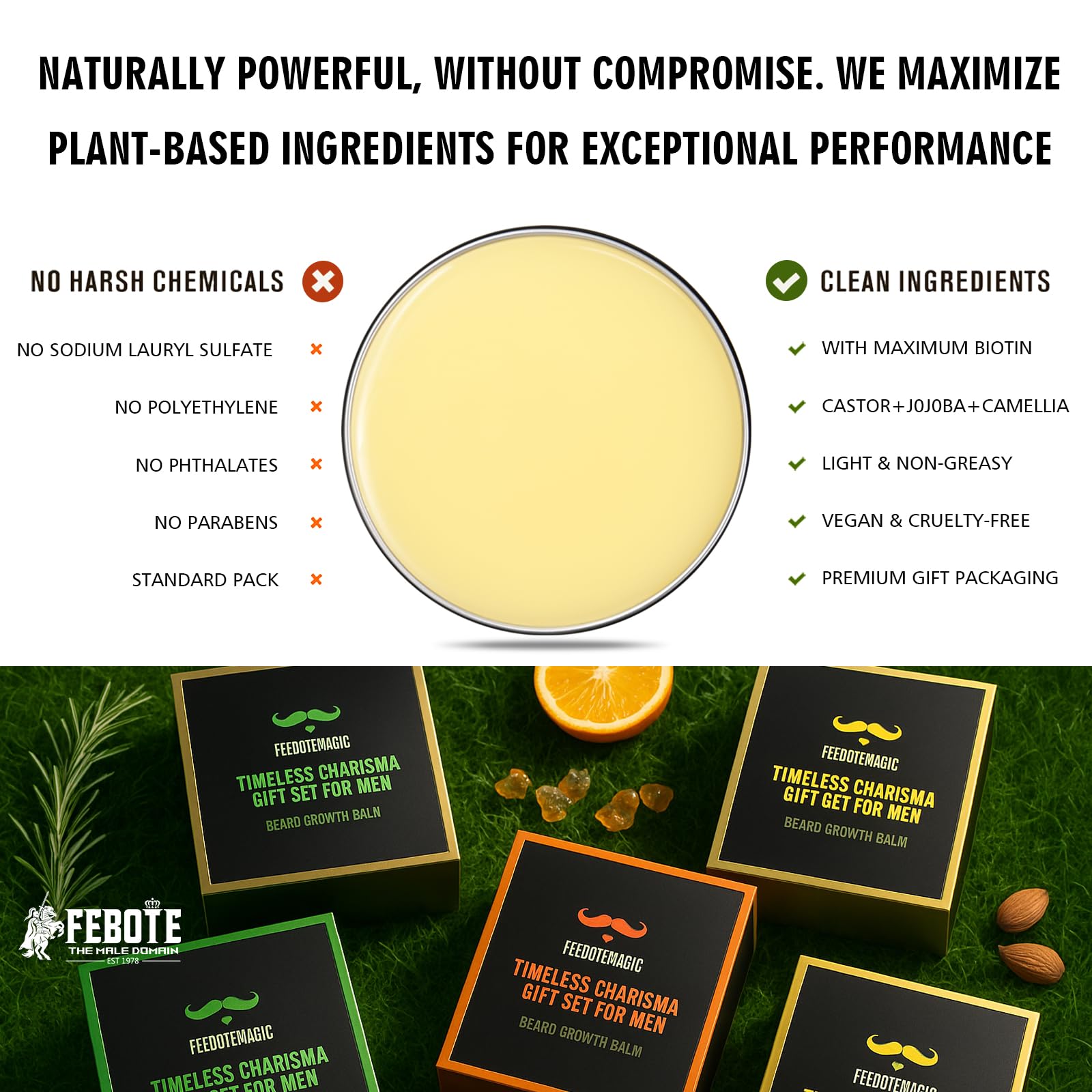 FEBOTE natural oils soften coarse hairs for smoother beards