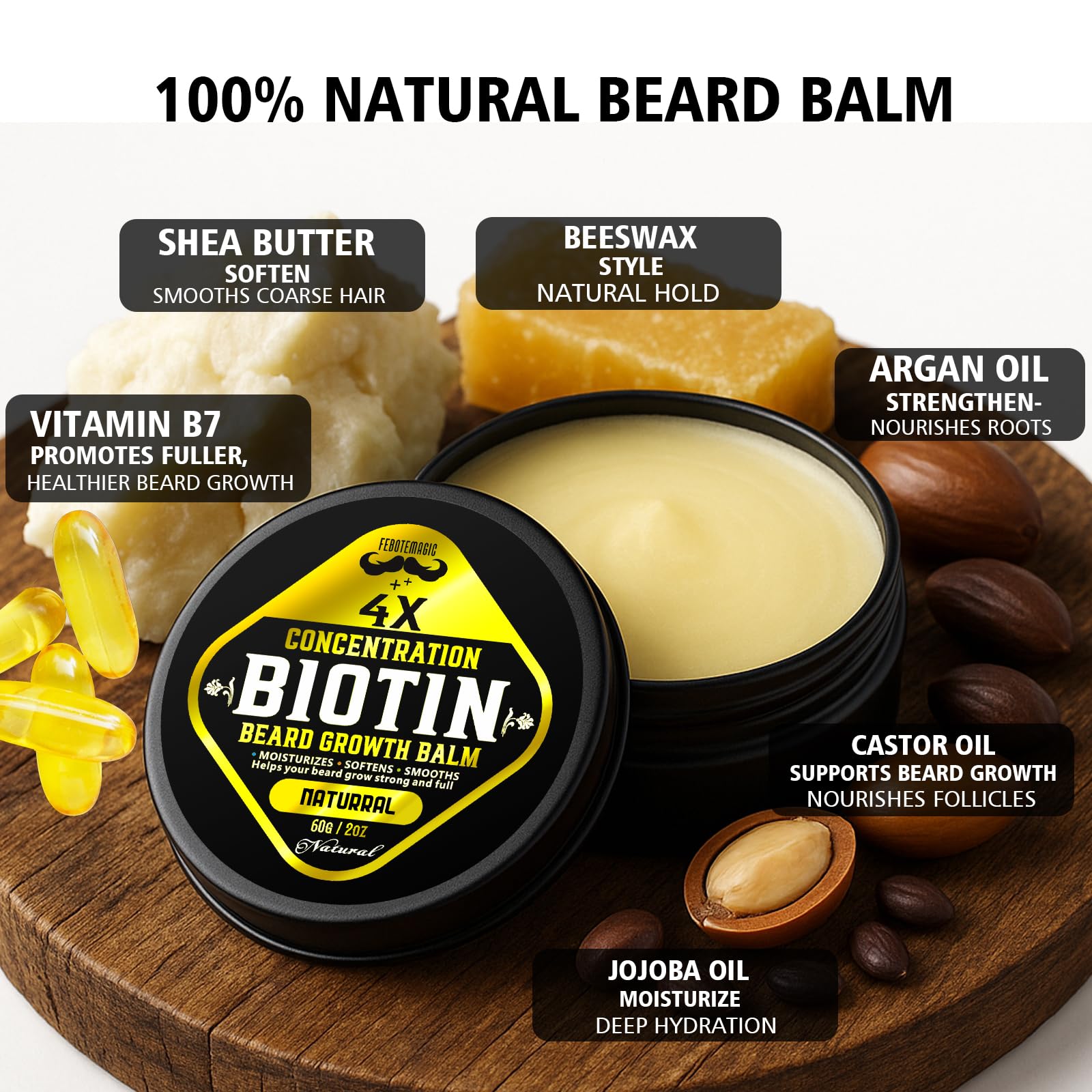 FEBOTE balm texture highlights soft, manageable beard feel